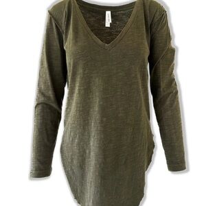 Classic Olive V-Neck Long Sleeve Top